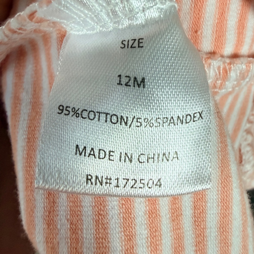 Stitchy Fish Romper Girls 12M Peach Stripe Turkey Thanksgiving Fall Ruffle - Picture 5 of 6